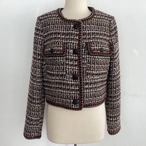 CHRISTIAN LACROIX Brown & White Tweed 2 Breast Pocket Lady Jacket/Blazer M NWT